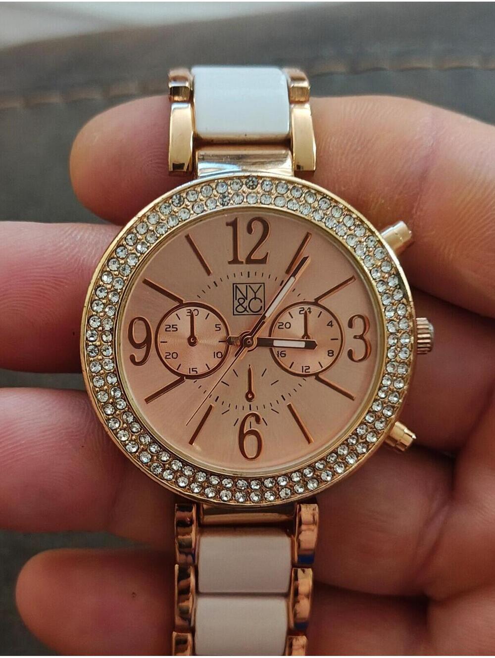 New York & Company (NY&C) Ladies Rose Gold Tone With Rhinestones Fashion Watch